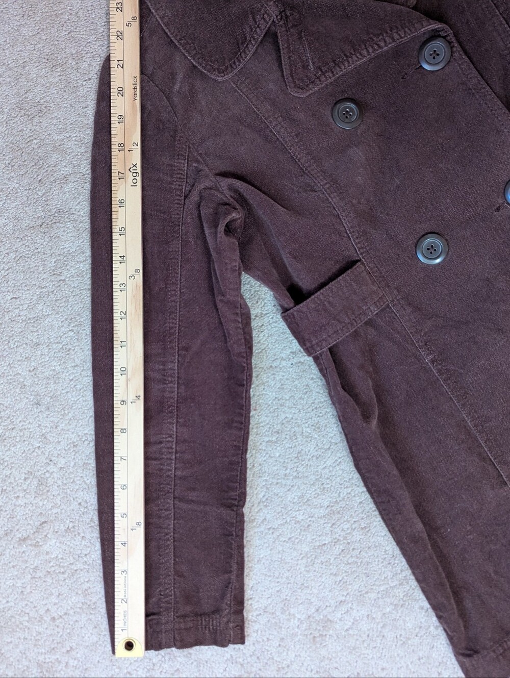 Vintage Y2K Cherokee Brown Corduroy Pea Coat Jacket Double Breasted - Picture 7 of 7